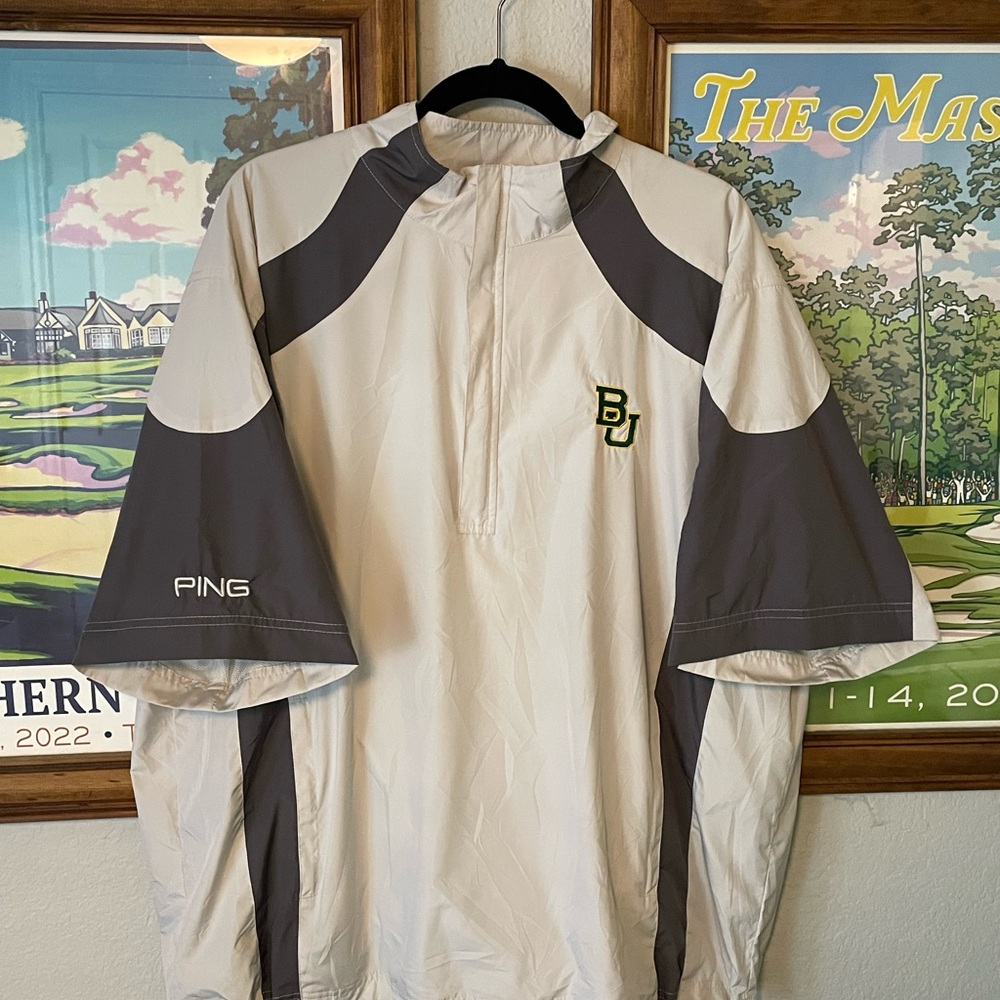 PING Baylor Bears Golf Windshirt XL Short Sleeve Half Zip Pullover White Gray